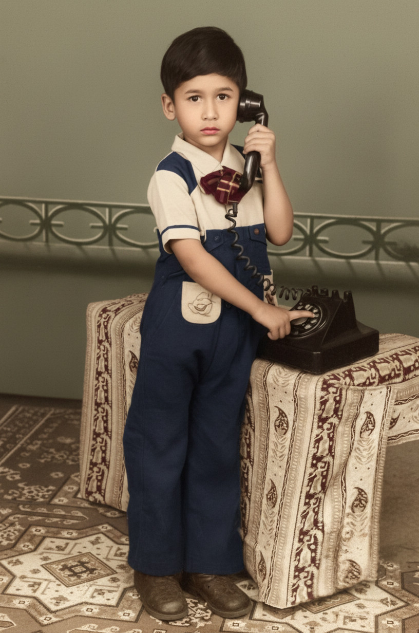 The same photograph of the boy after restoration