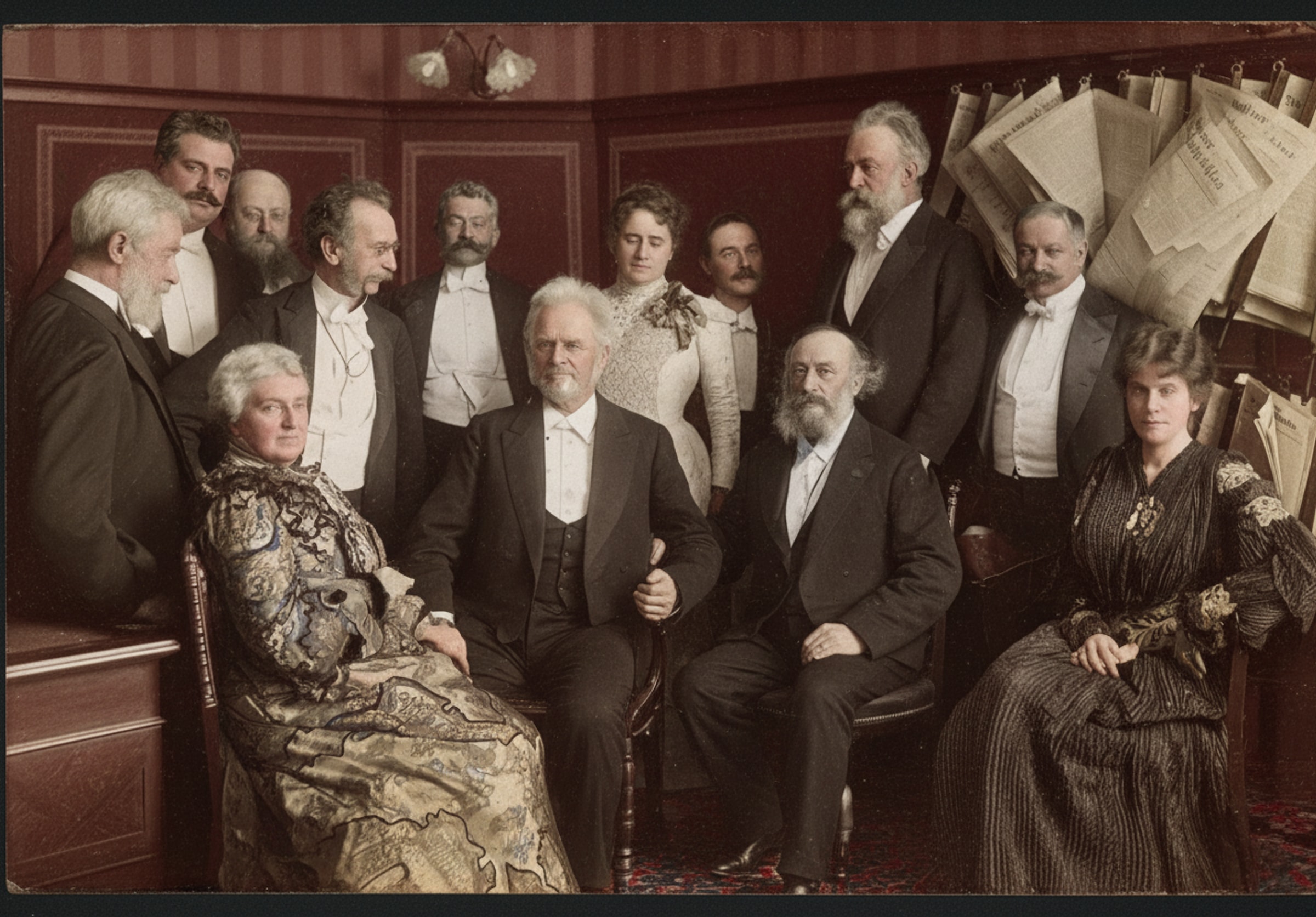 The same group portrait with the flaking repaired